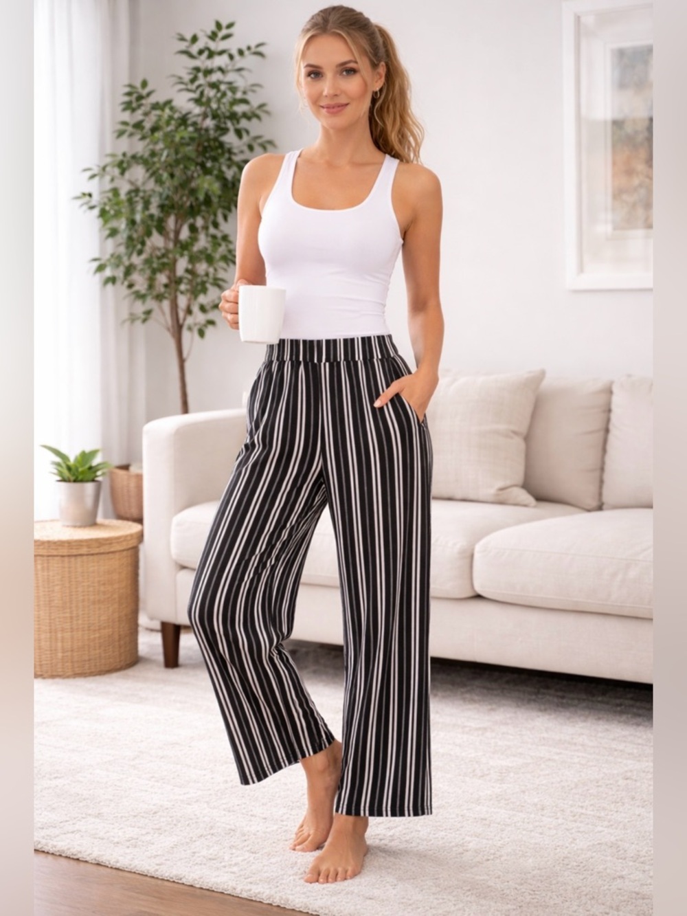 White Mark  casual Black & White Vertical Stripe Wide-Leg Pants size 3XL